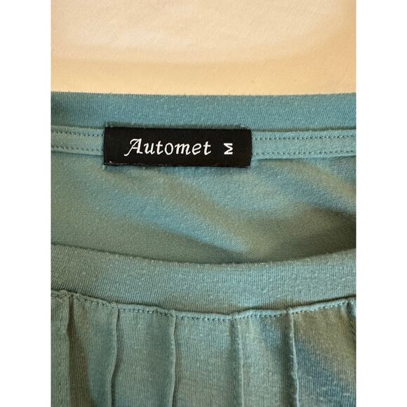 Automet Pleated Sage Blouse Womens M Soft Chic Giftable Holiday Top - Picture 4 of 5